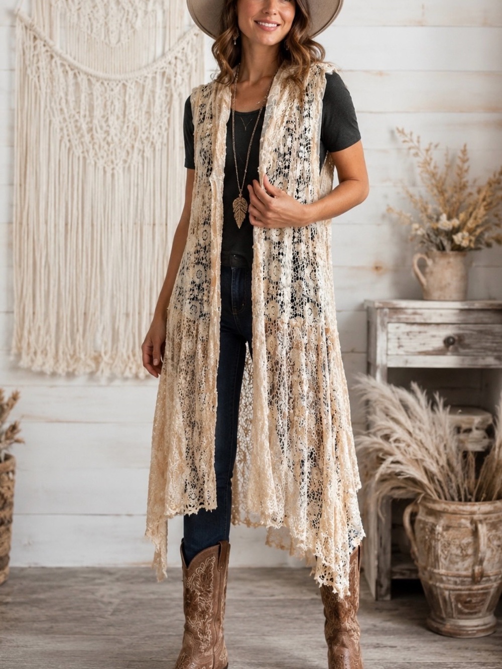 *Rare* “A Rare Bird” Morning Dove Lace Duster|Long Vest OS Lace & Crochet Boho